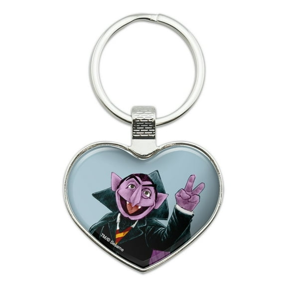 Sesame Street Vintage Count Von Count Keychain Heart Love Metal Key Chain Ring