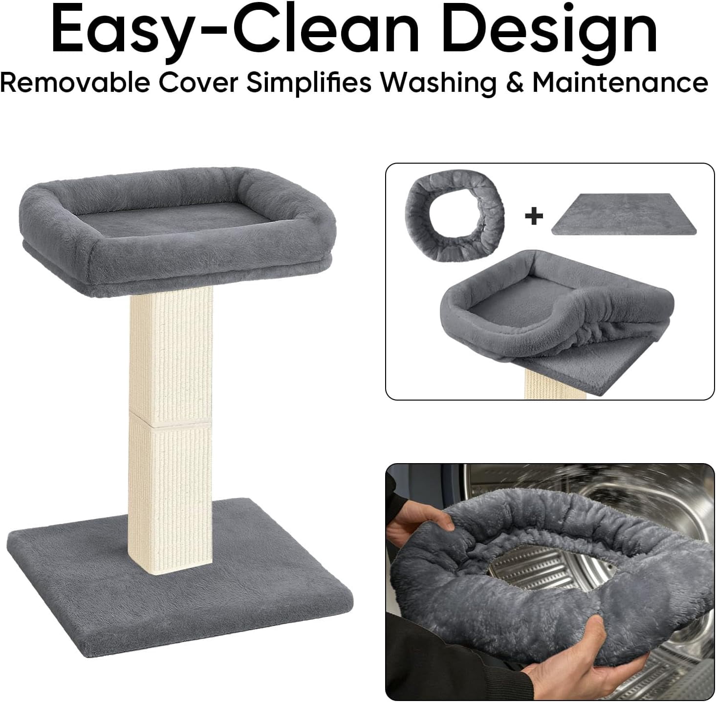 Scratching Post, 32 Inch Vertical Sisal Tower with Elevated Plush Bed & Carpet Pad for Indoor Cats,