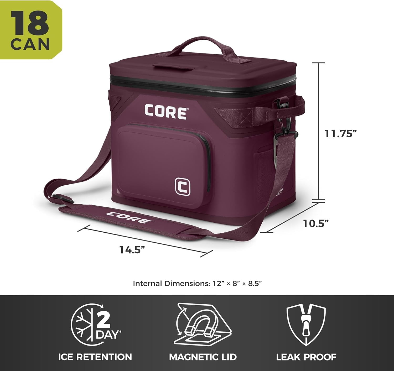 CORE 18 Can Climakeep Magnetic Soft Cooler, Leakproof Cooler, Waterproof Zipper, Mulbery