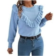 thumbnail image 2 of Ofreoo Women's Fashion New Winter Casual Round Neck Elegant Solid Color Ruffled Long Sleeve Pullover Sweater, 2 of 9