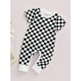 thumbnail image 3 of Liacowi Newborn Unisex Baby Boy Girl Casual Romper Short Sleeve Jumpsuit Checkerboard Printed Summer Bodysuit, 3 of 9