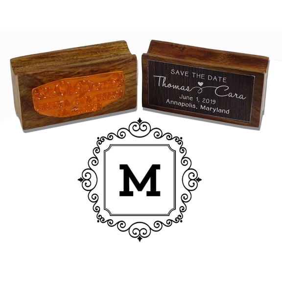 Printtoo Square Swirl Border Monogram Letter M Initial Wood Mounted Rubber Stamp Office Stationary