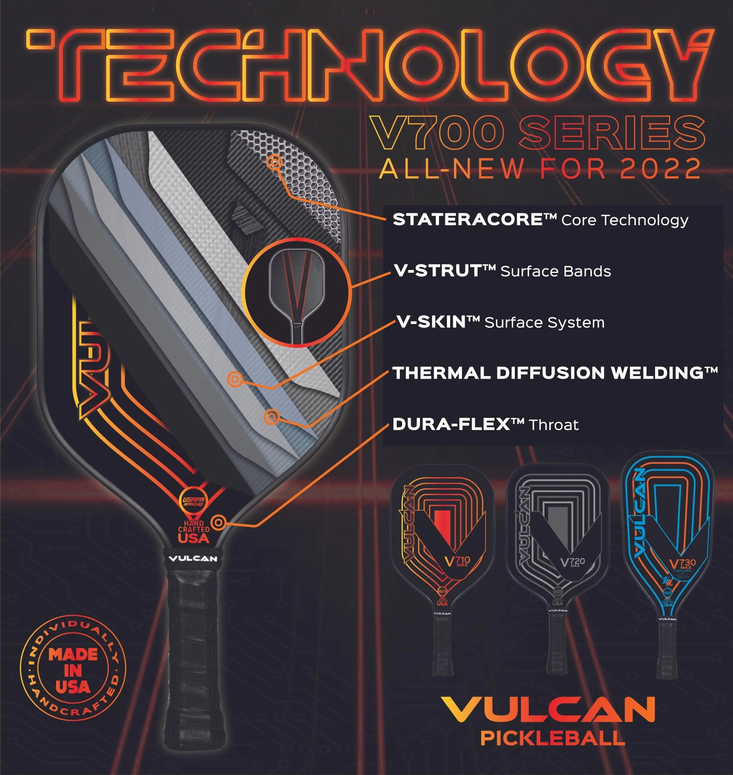 Vulcan V710 Max Pickleball Paddle -Flame Circuit -Black