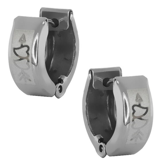 Gem Stone King Stainless Steel Valentine Hearts Huggie Hoop Earrings 13mm Length, 5mm Width