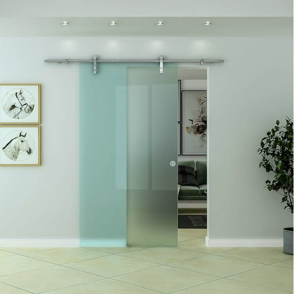 Dreamwerks 40 in. W X 79 in. H Sliding Glass Door with SS Pulley in Brushed Nickel