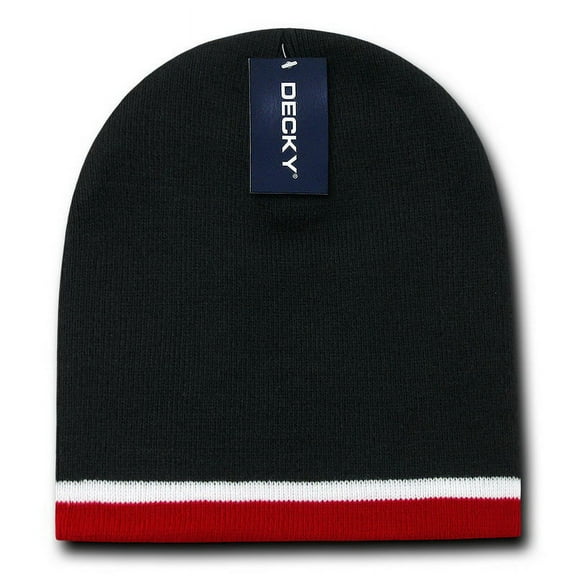 Double Striped Beanie, Blk/Wht/Red