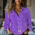 thumbnail image 2 of Womens Button Down Shirt, Audhol Women Cotton Shirt Printed Fashion Button Down Shirts Casual Tops Long Sleeve Blouse Womens Dress Shirts Purple, M, 2 of 9