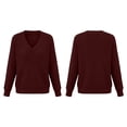 thumbnail image 4 of Fesfesfes Women's V-Neck Drop Shoulder Knit Sweater with Side Slit Long Sleeve Loose Fit Solid Color Soft Warm Casual Pullover Top for Fall Winter Daily Wear, 4 of 9