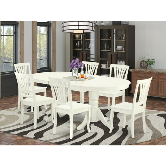 HomeStock Modern Muse 7 Piece Kitchen Table Set Consist of an Oval Dining Table with Butterfly Leaf and 6 Dining Room Chairs, 40x76 Inch, Linen White