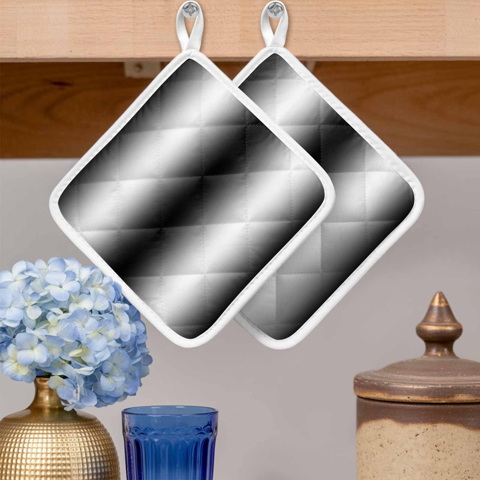 Black White Pot Holders for Kitchen Heatproof Potholder, 2 Pack Gradient Gray Monochrome Minimalist Stripe Hot Pads Multipurpose Oven Pads Cloth Potholders Trivet for Cooking and Baking