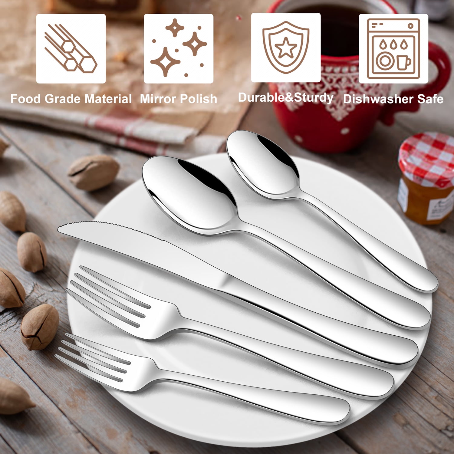 Walchoice 40 Piece Heavy Duty Stainless Steel Silverware Set, Elegant  Flatware Cutlery Set for 8, Metal Eating Tableware Includes  Forks/Spoons/Knives