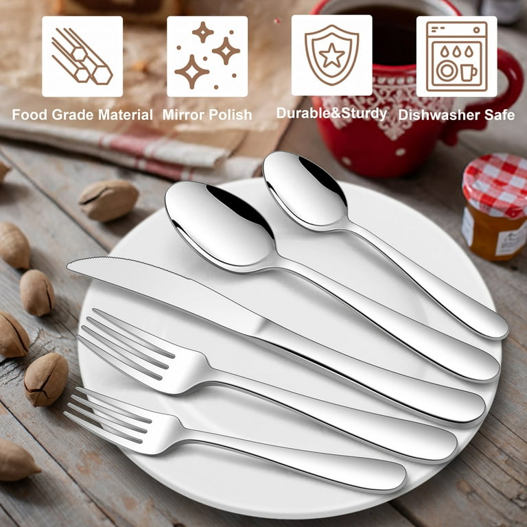 Walchoice 20-Piece Heavy Duty Silverware Set, Stainless Steel Cutlery  Flatware Set for 4, Elegant Metal Eating Utensils Tableware