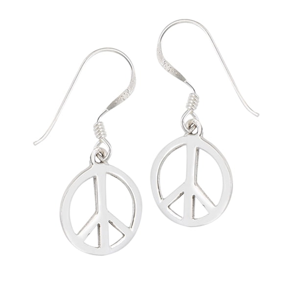 Simple Dangle Peace Sign Hippie Symbol .925 Sterling Silver Bohemian High Polish Earrings Jewelry Female