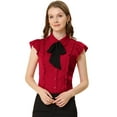 thumbnail image 1 of INSPIRE CHIC Women's Ruffle Bow Tie Chiffon Top Peter Pan Collar Button Down Shirts, 1 of 6