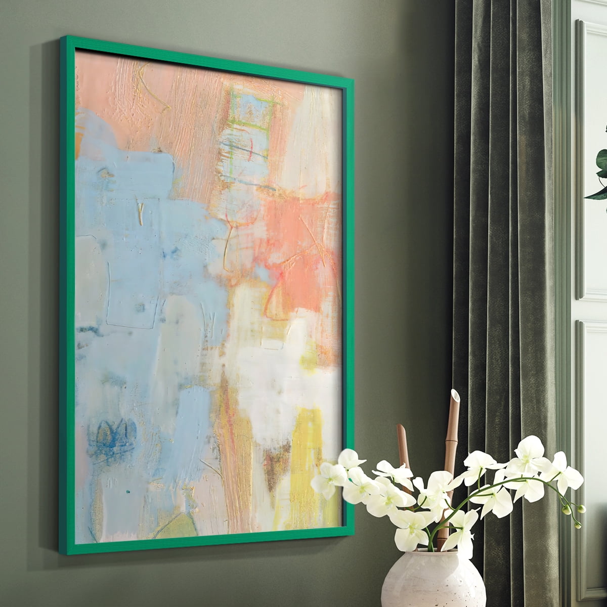 Cully I Framed Print in Green Solid Wood Framed Print No Nail Hanging