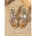 thumbnail image 3 of On feet& in love Women's Open Pointed Toe Rhinestone Flower Decor Clear Strap Slip-On Stiletto High Heel Mule Sandals for Wedding Party Vacation Evening Events, 3 of 6