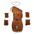 thumbnail image 1 of Sonducket Traje indio retro de gamuza con borlas étnicas para mujer Traje de nativo americano Disfraces de disfraces Caqui METRO, 1 of 6