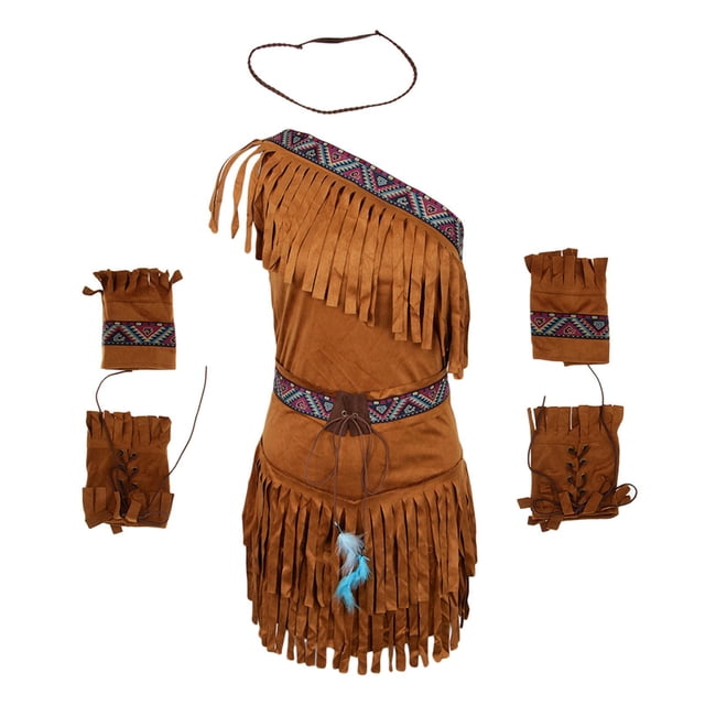 Sonducket Traje indio retro de gamuza con borlas étnicas para mujer Traje de nativo americano Disfraces de disfraces Caqui METRO