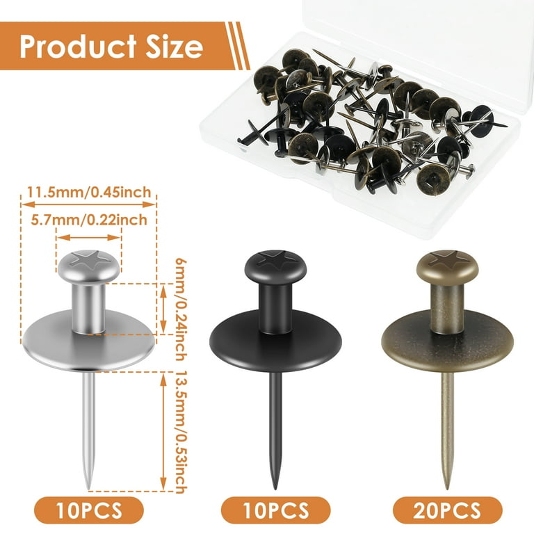 50 Pcs Double Headed Thumb Tacks - Small Picture Hanger Hooks For Walls, Black