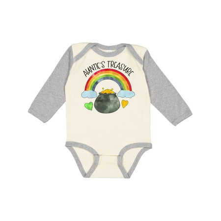 

Inktastic Auntie s Treasure St. Patrick s Day Rainbow and Gold Gift Baby Boy or Baby Girl Long Sleeve Bodysuit