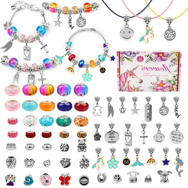  Charm Bracelet Making Kit for Girls 4-6, Kids Jewelry Making Kit  5-7 6-8 66Pcs Jewelry Kits for Teen Girls Ages 8-12 Jewelry Maker Craft  Birthday Christmas Gifts with Initial Jewelry Organizer Box -J