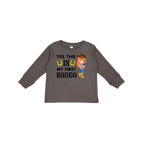 Inktastic Yes, this IS my First Rodeo- cowgirl in hat and boots Girls Long Sleeve Toddler T-Shirt