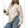thumbnail image 3 of Sudadera de Cuello Redondo A Rayas de Gran Tamaño para Mujer, Jersey de Larga con Bloques de Color, Camiseta Informal Holgada para Hacer Ejercicio, Color Caqui, Talla XL, 3 of 6