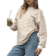 thumbnail image 3 of Sudadera de Cuello Redondo A Rayas de Gran Tamaño para Mujer, Jersey de Larga con Bloques de Color, Camiseta Informal Holgada para Hacer Ejercicio, Color Caqui, Talla XL, 3 of 6