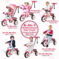 thumbnail image 2 of Costzon Tricycle for Toddlers, 6 in 1 Trike w/Parent Handle, Adjustable Canopy, Storage, Safety Harness & Wheel Brakes, Baby Push Tricycle Stroller for Kids Boys Girls Aged 9 Month-5 Years Old, Pink, 2 of 5