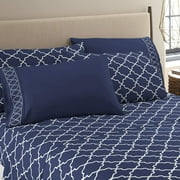 Bed Sheet Set 1800 Series 6 Piece Deep Pocket Soft Bed Sheets Size QUEEN color NAVY BLUE /WHITE