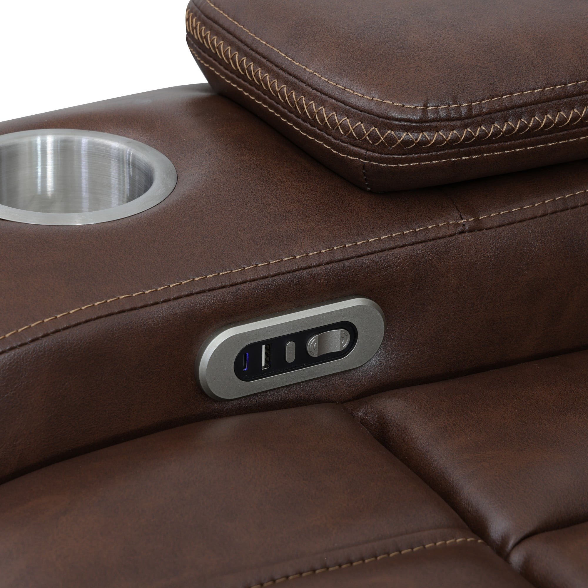 Gewnee Single Recliner Chair, Air Leather Home Theater Reclining Sofa with Dual Cup Holders & Bottom LED Ambient Light, Ergonomic Adjustable Recliner for Living Room Bedroom, Reddish-brown