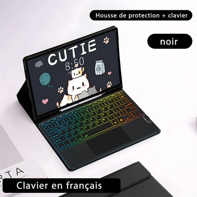 Clavier Rétroéclairé pour Tablette Samsung pour Samsung Galaxy Tab A8 10.5 A7 S6 Lite Étui pour Tablette pour Samsung Tab 10.4 S7 FE S8 Plus Étui Paquet Français 3 S6 Lite 10.4 Po