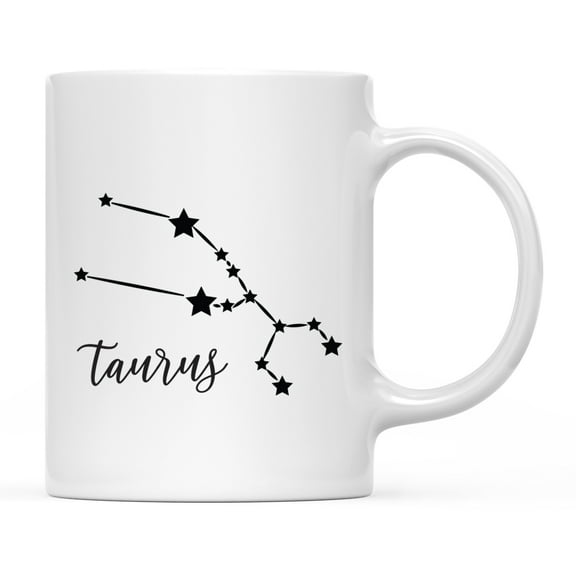 Koyal Wholesale Zodiac Sign Ceramic Coffee Mug, Taurus Star Constellation, Minimalistic Black