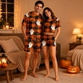 thumbnail image 6 of Halloween Pjs, Halloween Couple Matching Pajamas Set, Orange Plaid Ghost Pumpkin Full Print Short Sleeve Loungewear, Crop Top & Shorts Sleepwear, Cozy Spooky Holiday Nightwear for Summer Home Wear, L, 6 of 6