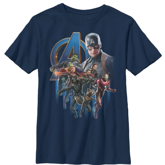 Boy's Marvel Avengers: Endgame Captain America's Team Graphic Tee Navy Blue Large