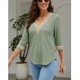 thumbnail image 3 of Women's Casual 3/4 Sleeve Shirts Lace V Neck Color Block Dressy Tops Trendy Hollow Floral Blouses T Shirts S-XXL, 3 of 13