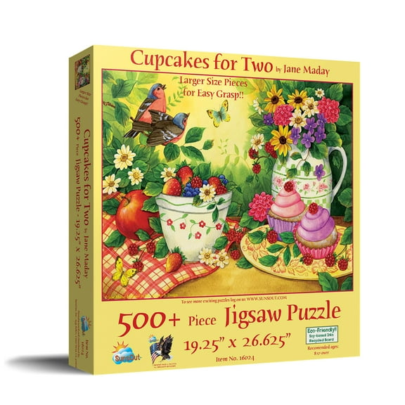 SUNSOUT INC - Cupcakes for Two - 500 pc Large Pieces Jigsaw Puzzle by Artist: Jane Maday - Finished Size 19.25" x 26.625" - MPN# 16024