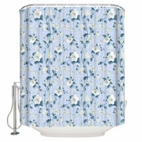 Fabric Shower Curtain, Vintage Flower White Camellia Floral Blue Bathroom Curtain with 12 Hooks Waterproof No Bad Odor Machine Washable Bath Curtains for Bathroom, Spa Room, Background Cloth, 72"x72"