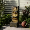 thumbnail image 3 of 32.2" Tall 3-Tier Outdoor Water Fountain with LED Lights, Mossy Stone Look Cascading Resin Garden Waterfall for Patio, Yard, Porch Decor, 3 of 8