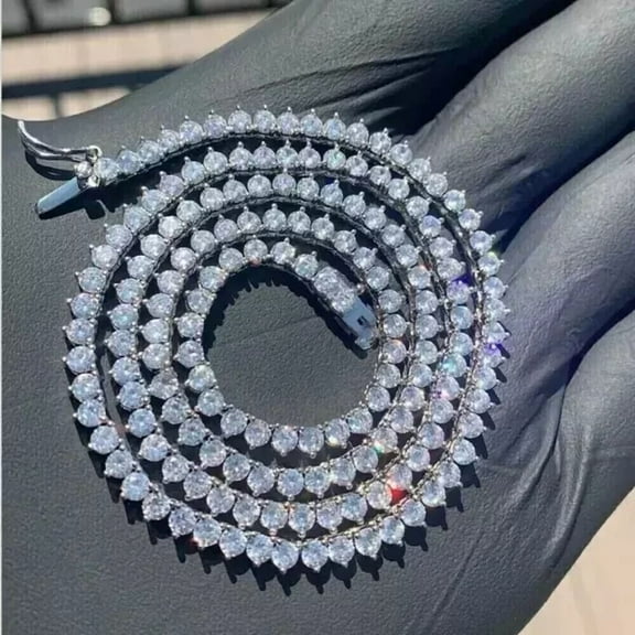 26 Ct Round Cut Moissanite Tennis Necklace 20inch 14k White Gold Plated