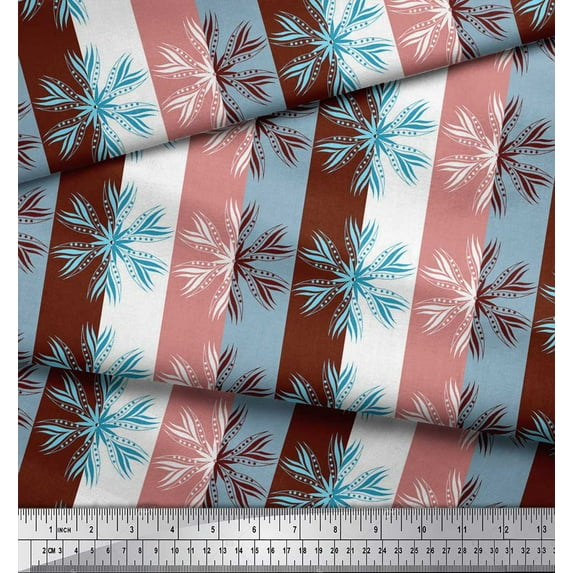 Soimoi polyester Crepe Fabric Stripe & Artistic Floral Ethnic Print Fabric by Yard 52 Inch Wide