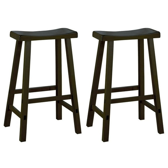 Wooden 29" Counter Height Stool with Saddle Seat, Black, Set Of 2 - Saltoro Sherpi