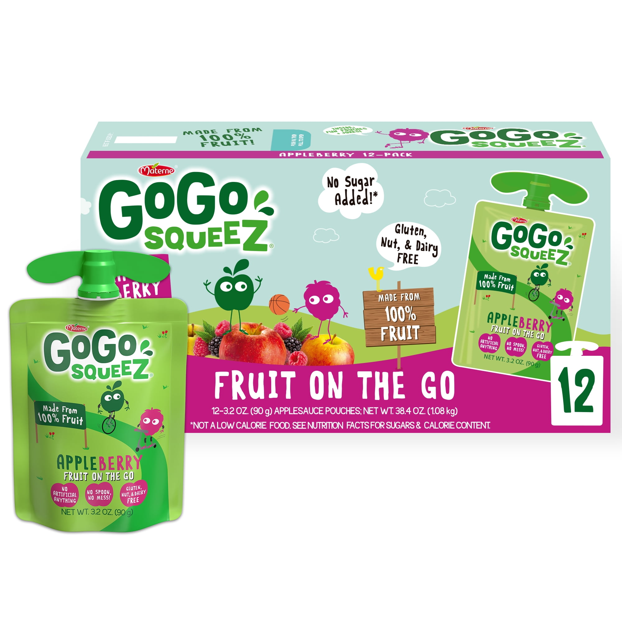 (12 Pack) GoGo Squeez Apple Berry Applesauce Snack Pouch, 3.2 oz, 12 Pack