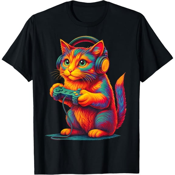 Gamer Cat Video Games Men Funny Gift Gaming T-Shirt