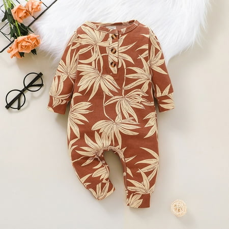 

RPVATI Baby Unisex Summer Full Romper Infant Long-Sleeve Jumpsuit Floral Printed Button Clothes