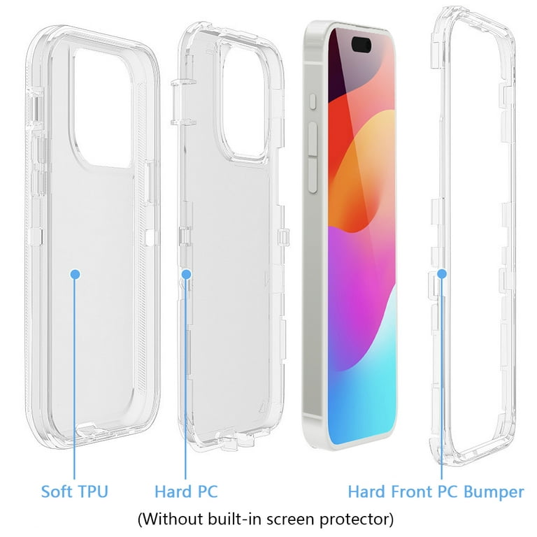 TASHHAR for iPhone 15 Pro Case with Privacy Screen and Lens Protector 3 in  1 Reinforced Bumper Shockproof Non-Yellowing Crystal Clear Case iPhone 15