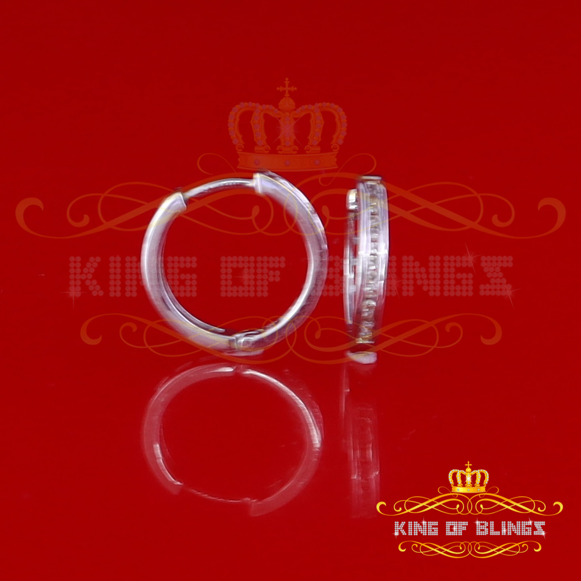 King of Bling's 0.25ct Diamond 925 Sterling Silver White Hoop Stud Earrings For Men's / Women's