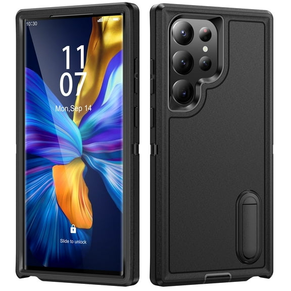 For Samsung S22 Ultra Military Grade Dual Layer Shockproof Phone Case Build With Kickstand Dustproof Drop Proof Protective Cover for Galaxy S22 Ultra 5G 6.8"(Black)
