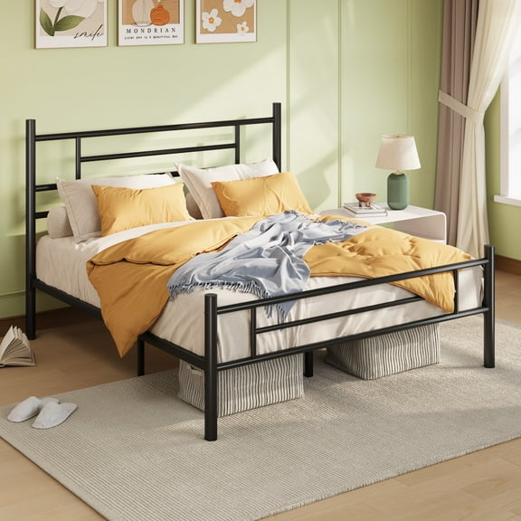 Amolife Full Size Metal Platform Bed Frame with Headboard and Footboard, 12.5'' Underbed Storage, Adult,Black