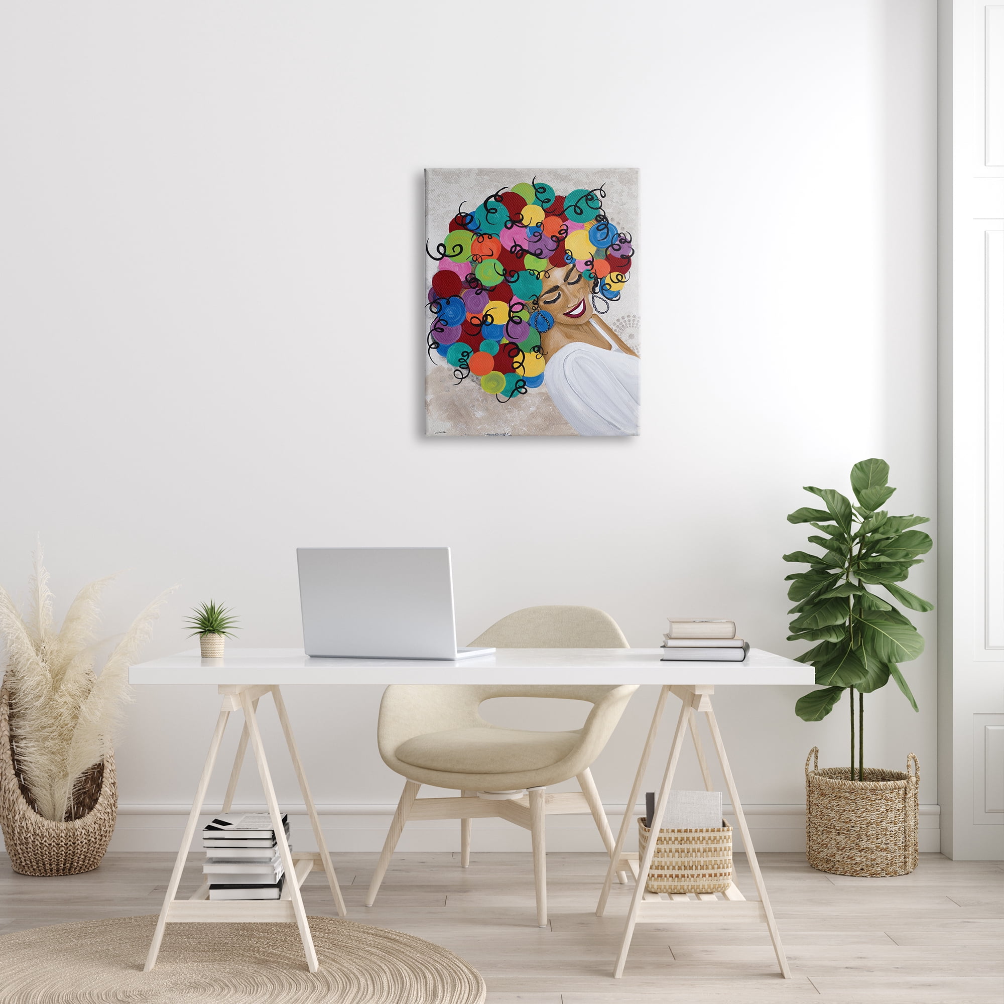 Gina Ritter Smiling Woman With Rainbow Abstract Curly Hair 24 in x 30 in Painting Canvas Art Print, by Stupell Home Décor